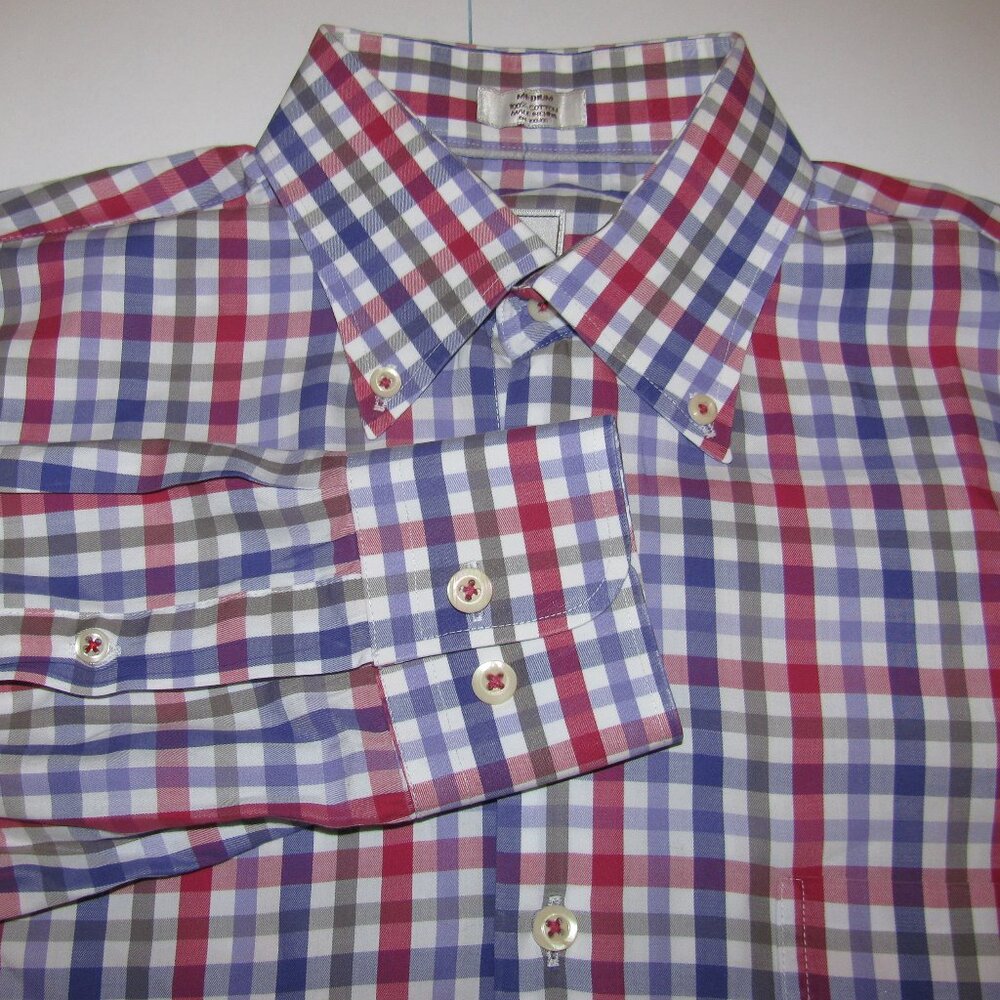 Peter Millar Men's Sz Medium 100% Cotton Plaid Long Sleeve Button Shirt